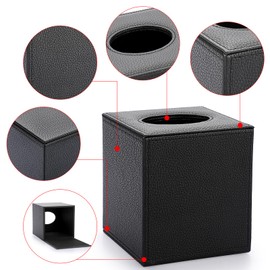 OGANAZI PU Leather Square Facial Tissue Holder Box, Cube Tissue Box Cover Case, Decorative Tissue Storage Organiser for Home Office Restaurant and Car, 13.5*13.5*14.5cm, Black, Lychee Peel Pattern