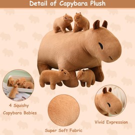 SQEQE Capybara Plush Mommy with 4 Babies Cute Capybara Stuffed Animals, Soft Capybara Plushies Stuffed Cotton Plushie Animal Toy Gift for Boys and Girls