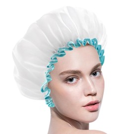 1x Women's Shower Cap, Women's Swimming Cap, Women's Waterproof Shower Cap, Bathing Shower Cap, Girls Travel Hair Cap, Foldable Shower Cap, Women's Elastic Shower Cap (White)