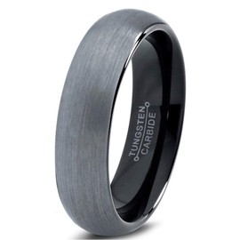 Tungsten Wedding Band Ring 6mm for Men Women Comfort Fit Black Enamel Domed Brushed Custom Laser Engraving