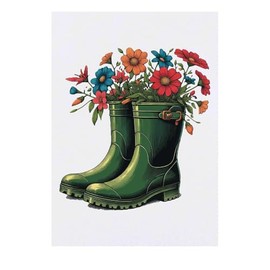 'Green Wellies With Flowers' Temporary Tattoo - Water Resistant, Skin-Safe, Non-Toxic Transfer (TO00078107)