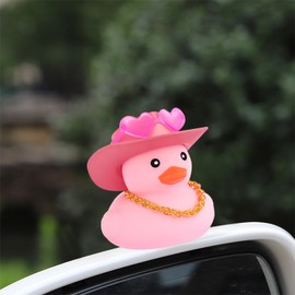 wonuu Pink Rubber Duck with Heart-Shaped Sunglasses Car Ducks Small Duckies with Cowboy Hat, Glitter-Pink