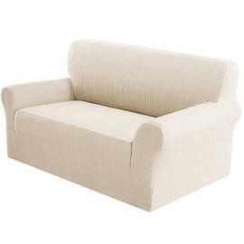 PrinceDeco Waterproof Couch Cover Slipcovers for Couches and Sofas,Stretch Loveseat Couch Cover for 2 Seat Couch,Love Seat Sofa Covers Washable Furniture Protector for Kids, Pets (Loveseat, Ivory)