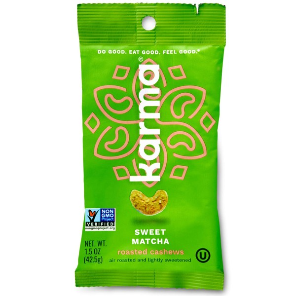 Karma Nuts Sweet Matcha Cashews | 1.5 oz - 12 Pack | Whole Cashews | Air Roasted, No Oil | Natural, Minimally Processed | Non-GMO, Gluten-Free, Vegan, Kosher | Rich in Antioxidants + Fiber