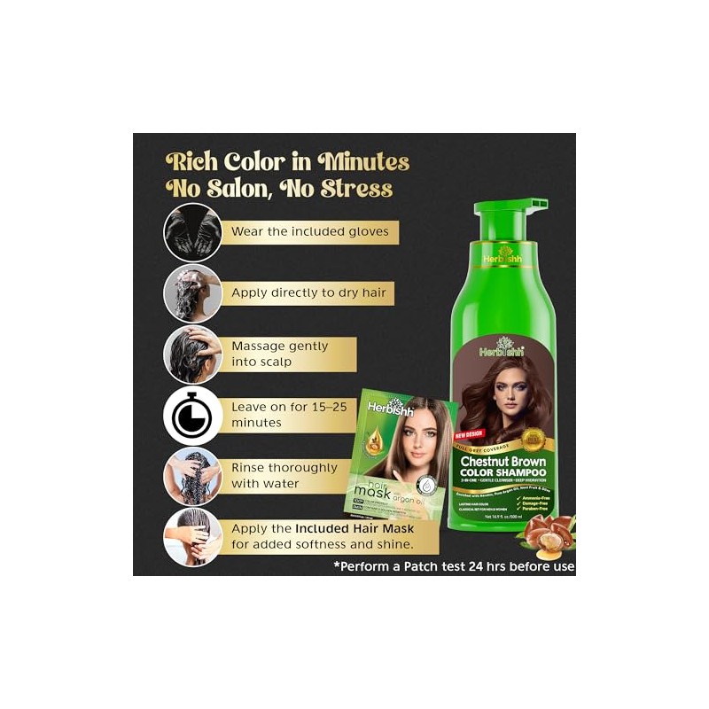 Herbishh - Champú colorante para cabello gris, champú con tinte