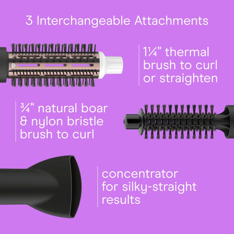 Conair Double Ceramic 3-in-1 Hot Air Brush, Interchangeable Attachments: 1¼-Inch