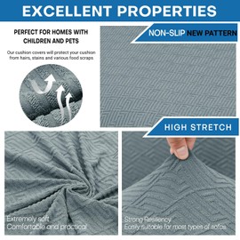 ZNSAYOTX Stretch Individual Cushion Covers Sofa Cushion Couch Seat Covers Slipcovers Soft Replacement Unique Pattern Furniture Protector with Elastic Bottom (Light Gray, 3 Pc Cushion Cover)