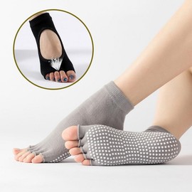 Non-slip Yoga Socks Toe Socks Pilates Aerobics B-Type Deep Grey 4ea