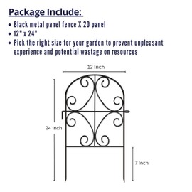 ShopLaLa Garden Fence Animal Barrier Decorative Border (20 Panels) 12in(L) x 24in(H) Rustproof Metal Wire Butterfly Arch Edging for Landscape, Patio Gates Yard Decor No Dig, Black Fences for Dogs