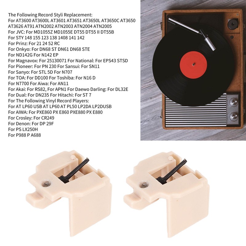 2PCS Record Player Needles Replacement Turntable Needles with Stylus Cleaning