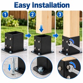 2/4-Pack 4x4 or 6x6 Post Base Brackets – Heavy-Duty Matte Black Powder-Coated Wood Post Anchors for Decks, Railings, and Pavilions
