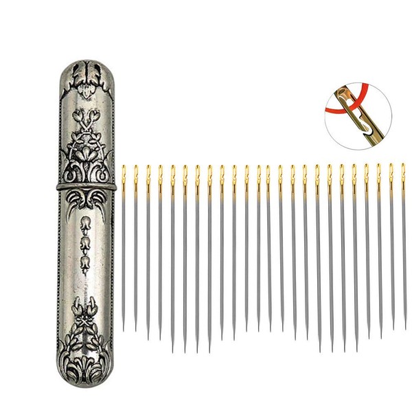 Self Threading Needles, 24pcs Big Eye Embroidery Needle DIY Hand