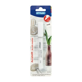Stylex Jumbo 32825 Acrylic Pen in White, Line Width 2 mm, on Blister Card, for Permanent Labelling on Stone, Glass and Fabric