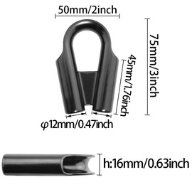 Tube Thimble ITROLLE 2PCS 12mm Black Stainless Steel Rope Tube Thimbles Collar with Gusset for 3/8 inch or 1/2 inch Wire or Winch Rope Cable Thimble