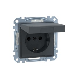 Merten MEG2310 0414 BRS SCHUKO socket with Hinged Lid, Plug-In Terminals, Anthracite, System M