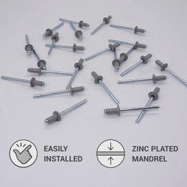 Pack of 100 Painted Blind Rivets 3.2 x 8 mm, Dome Head, DIN 7337, Aluminium Rivets and Steel Mandrel, Pop Rivets (100, Dust Grey RAL 7037)