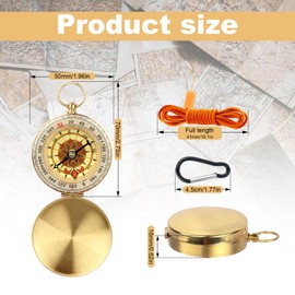 LHOEST Brass Kids Compass, Compass Hiking Navigation with Keyring and Lanyard, Pocket Compass Gifts for Son