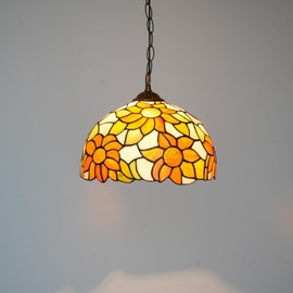 Blivuself Tiffany Pendant Light Fixtures 12inch Yellow Sunflower Stained Glass Pendant Lighting Vintage Style Hanging Lamp for Home Decor Kitchen Island Dining Room Hallway Bar