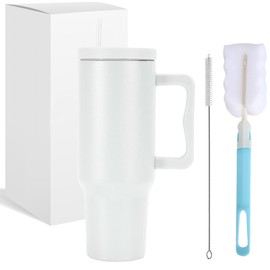 40oz Termos para Agua, 304 SUS Vaso Térmico Termo con Pajita y Cepillo, Vaso aislado al aspiradora de acero inoxidable para café, agua, licuado, Mantener Caliente y Frío, Blanco