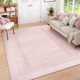 Wonnitar Washable Pink Striped Rug for Bedroom 8x10, Non-Slip Living Room Area Rug, Minimalist Berber Stripe Area Rug, Soft Floor Carpet for Nursery Playroom Closet (Pink, 8' x 10')
