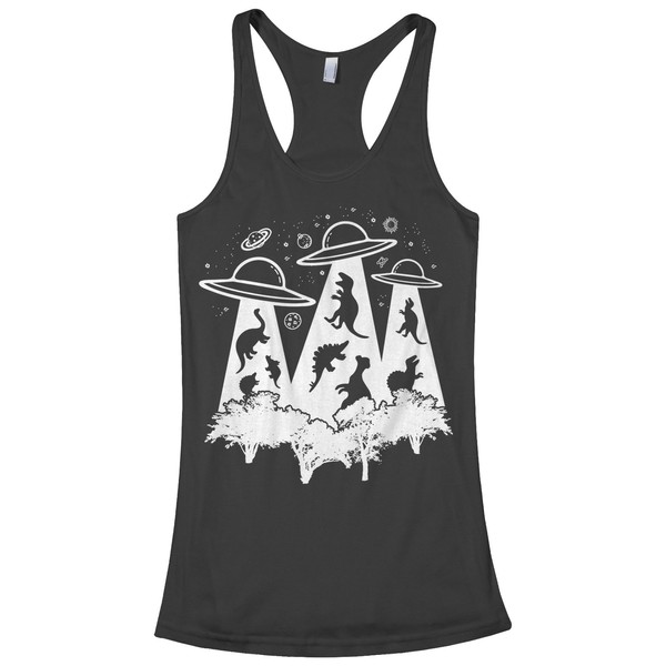 Threadrock Women's Dinosaur Alien Abduction Racerback Tank Top L Black