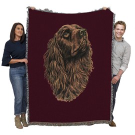Pure Country Weavers Boykin Spaniel Woven Blanket Red BG by Robert May - Cotton Tapestry Throw - Made in The USA - 72" x 54"
