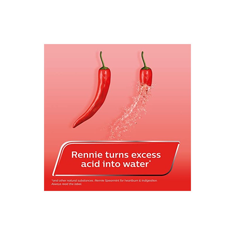 Rennie Rennie Antacids, Spearmint Flavour Heartburn Relief and Indigestion Tablets,