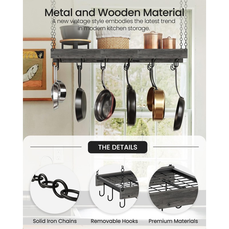 CHOEZON Hanging Pot Rack, 35.4" L x 13" W Ceiling