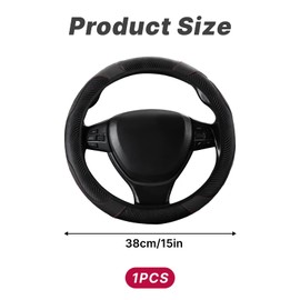 Luxury Car Steering Wheel Cover, Anti-Slip, Breathable Microfiber Leather, Heavy Duty, Thick Full Surround Cover, Sports Style, Fits 15 inch Wheels, Enhance Your Driving Experience (Black)
