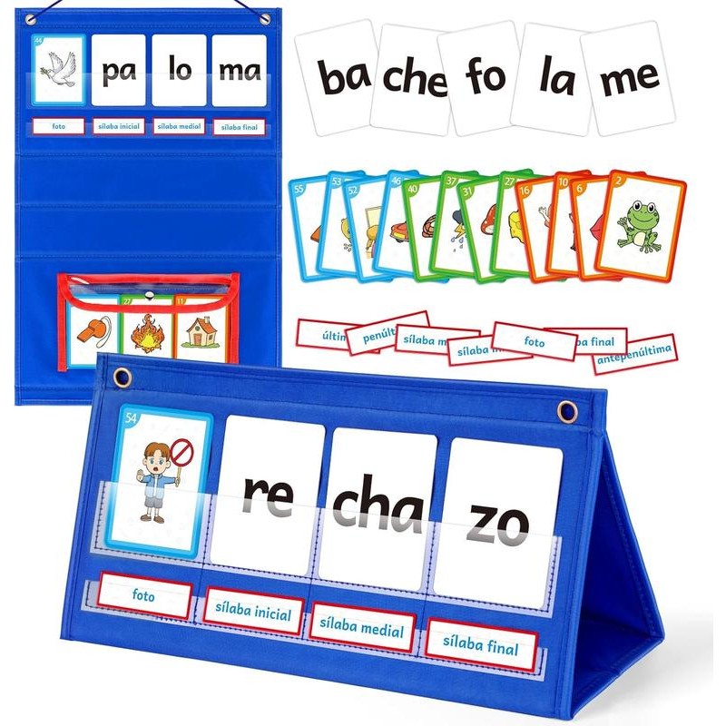 Torlam Spanish Learning Word Building Pocket Chart, Spanish Vocabulary Games