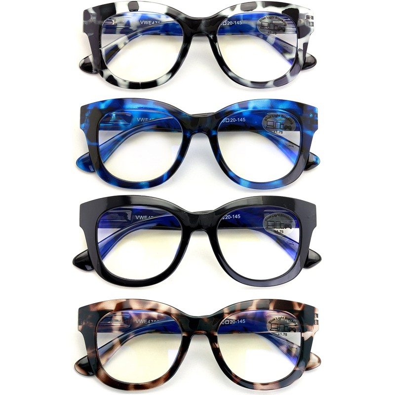 4 Pairs Women Bold Round Reading Glasses - Blue Light