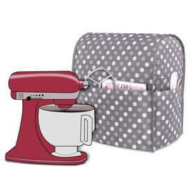 Luxja Dust Cover Compatible with 4.5-Quart and 5-Quart KitchenAid Mixers, Cloth Cover with Pockets for KitchenAid Mixers and Extra Accessories, Gray Dots