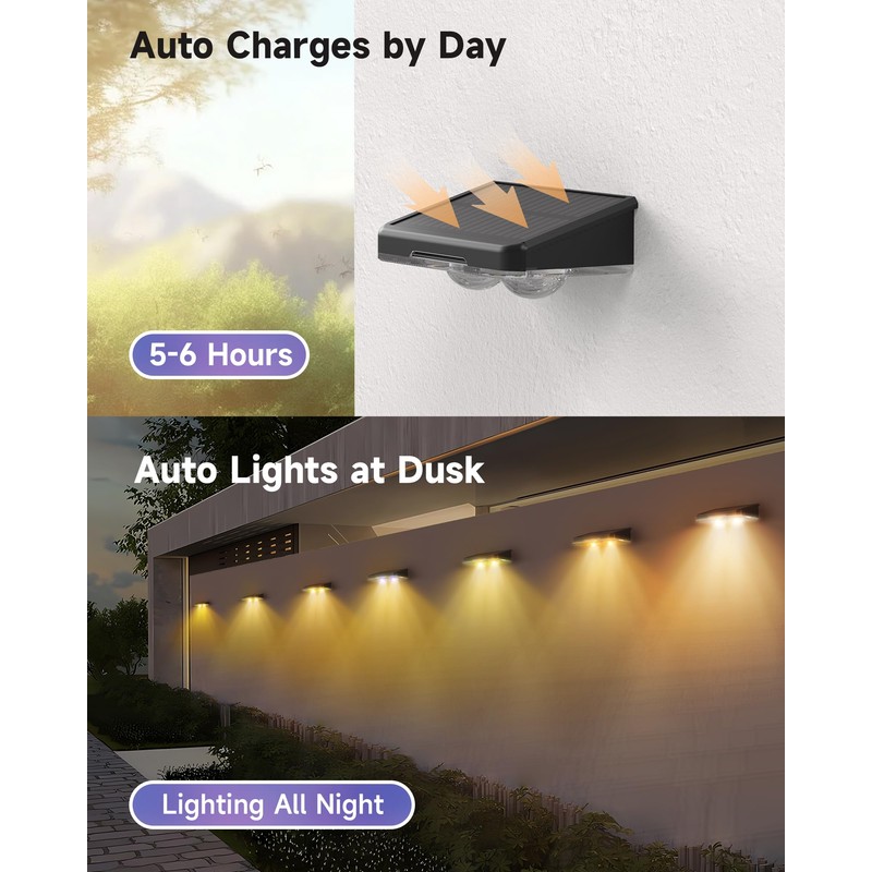 DANCINGBOAR Solar Fence Lights 16 Pack, Outdoor IP65 Waterproof LED,