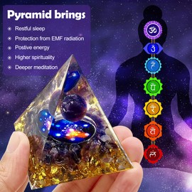 Obidodi Crystal Pyramid, Moonstone Crystal Ogan Chakra Energy Tower, Amethyst Orgone Pyramid Positive Energy Generator, Nature Reiki Chakra Crushed Stone Jewelry (Amethyst)