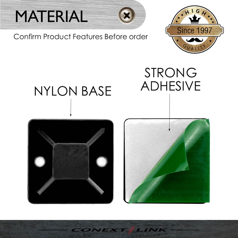 Conext Link 100 Pack Black Self Adhesive Cable Tie Zip