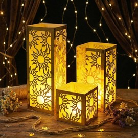 Rossesay 12 Pcs Princess Sun Centerpieces for Table Decorations 3 Size Purple Princess Birthday Paper Lantern Boxes with Tea Lights Candles Table Ideas Decorations for Sun Birthday Party