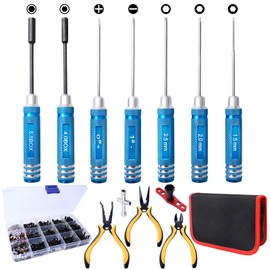 RC Car Tool Kit - Screwdriver Set (Flat/Phillips/Hex), Screw Kit, Pliers, Wrench, Repair Tools for Quadcopter Drone Helicopter Airplane Boats,Compatible with Traxxas RC Cars Arrma Axial Redcat Models