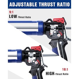WORKPRO Caulking Gun, Adjustable Hand Caulk Gun, Less-Dripping Regulating, Sealant Silicone Gun with Comfort Grip, 9:1 & 18:1 Thrust Ratio, Smooth Round Rod for 10oz Caulk Tubes