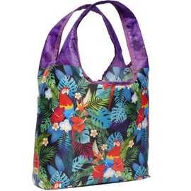 O-WITZ Reusable Grocery Bags | Vibrant Tote Bag For Groceries, Gym, Office, Beach, Toys & More | Washable Design With Large Handles For Maximum Convenience | Folds Into A Small Pouch, Parrots purple
