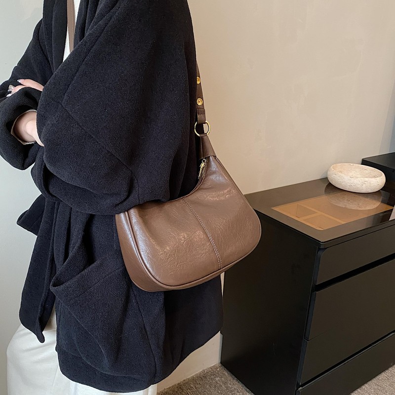 Small Hobo Bags for Women Retro Crescent Coffee Shoulder Purse