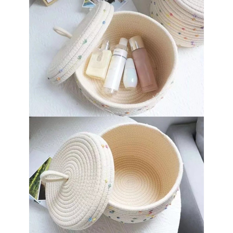 Esme L&H Cesta De Almacenamiento Con Tapa Cuerda Tejida Arcoíris