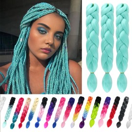 3 Pack Braiding Hair Ombre Braiding Hair 24 Inch Jumbo Braiding Hair Extension,Nature Synthetic Hair Extensions for Braid smulticolour（Light green A25）