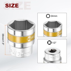 HARFINGTON 4pcs 1/2" Drive 6 Points Socket 34mm Metric Shallow Impact Socket CR-V Steel Flip Socket Spindle Axle Nut Impact Socket for Home Auto Hex Nuts Bolts Repair, Silver Yellow