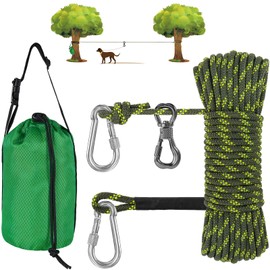 XiaZ Dog Tie Out Cable for Camping, 75ft Portable Overhead Trolley System for Dogs up to 200lbs，Dog Lead for Yard, Camping, Parks, Outdoor Events,5 min Set-up