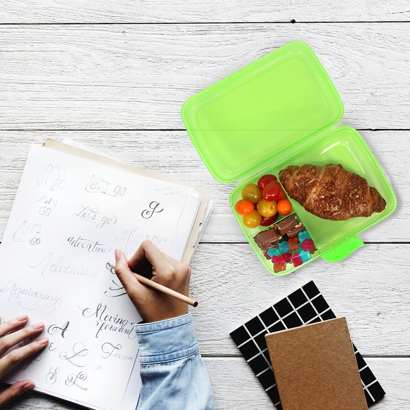 com-four® 3X Brotdose für unterwegs - Lunch-Box mit Trennwänden -