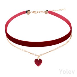 Yolev Black Red Choker Necklace Velvet Choker Dirndl Chain Classic Layered Black Red Choker Necklace Necklaces for Teenage Girls Costume Jewellery Women, Velvet, alloy