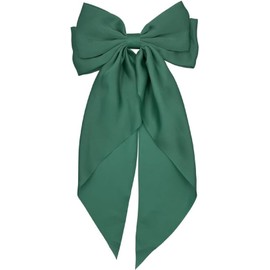 Large Hair Bows Clips for Women, Silky Satin Hair Bow Hair Clips Long Tail Vintage Hair Ribbon Hair Barrettes for Girls (Dark Green, One size)