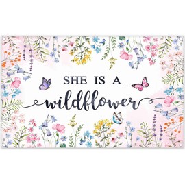 Luminora 72x43inch Fabric Spring Wildflower Baby Shower Backdrop Pink Floral Butterfly Background Kids Girls Newborn Party Decorations Photo Banner Props