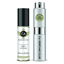 CA Perfume Duo Impression of Ford Grey Vetiver For Men Eau de Parfum Refillable Atomizer Sprayer + Fragrance Body Oil Long Lasting Sample Travel Size Roll-On Bottle 0.27 Fl Oz+0.33 Fl Oz