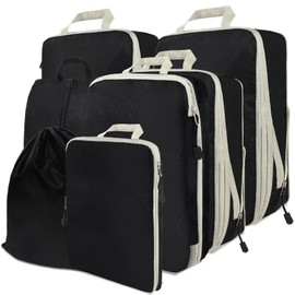 Packing Cubes, Compression Organisers Packing Bags Travel Packing Cubes for Suitcases Backpack Carry on Luggage (Black, 7 PCS)